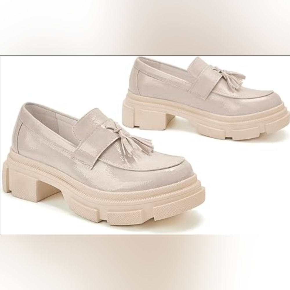 TINSTREE Platform Loafers with Tassles Comfort Chunky Heel Slip On Sz 10